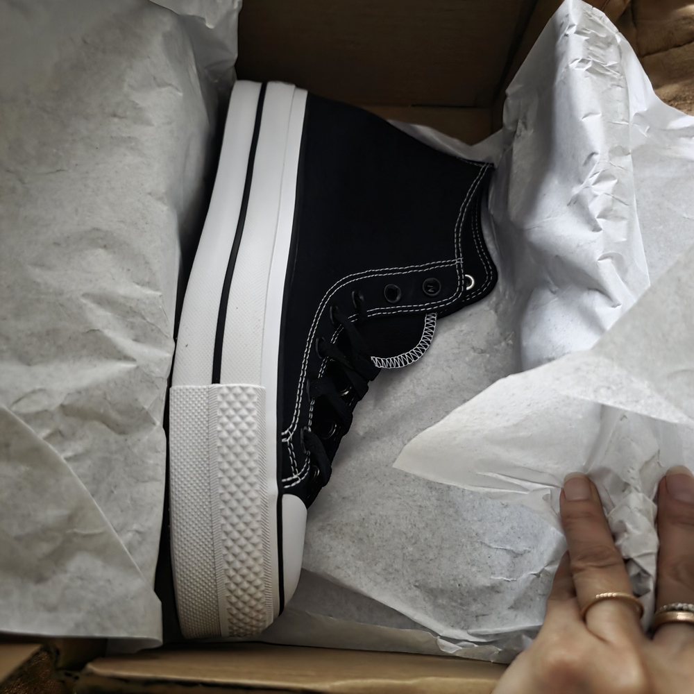 Black and White High-Top Platform Converse Sneakers Size 9 In Women- Extra Soft